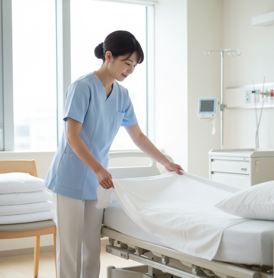 一人看護師が寂しそうに仕事をしている