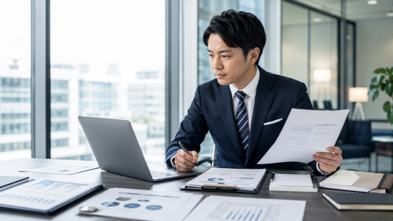 コンサル転職の職務経歴書を作成するビジネスパーソン