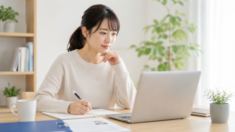 履歴書の書き方を確認しながら応募書類を作成する転職希望者