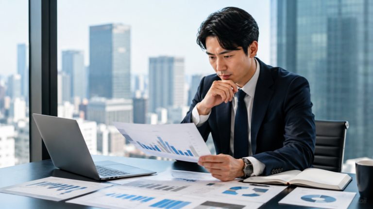 年収交渉の相場を確認するビジネスパーソン