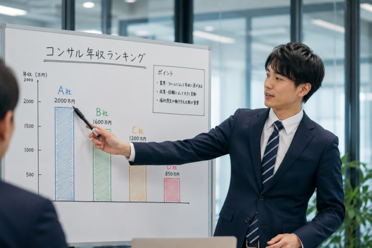 コンサル業界の年収ランキングを確認するビジネスパーソン