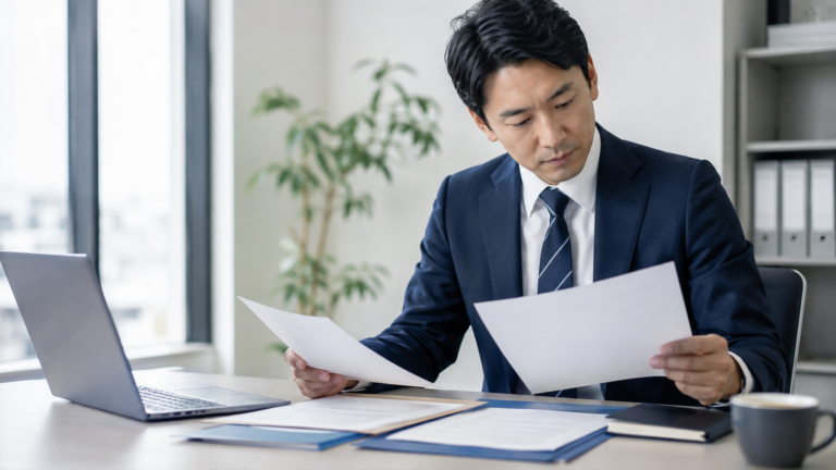 退職時にもらう書類一覧を確認するビジネスパーソン