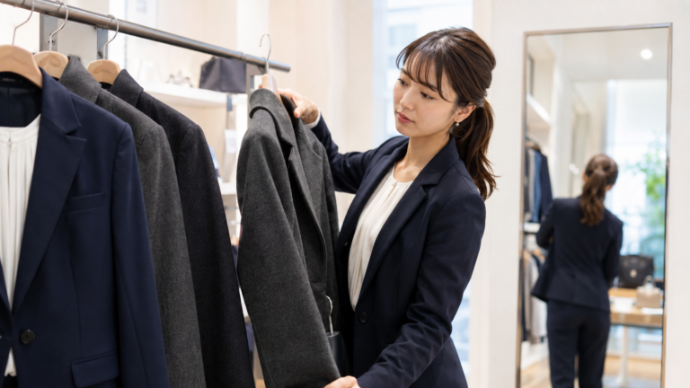 冬の転職面接の服装を選ぶビジネスパーソン