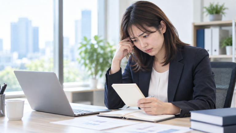 引き継ぎがなく仕事が分からず業務資料を確認する中途入社社員